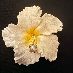 VTG West Germany Cream celluloid hibiscus flower brooch